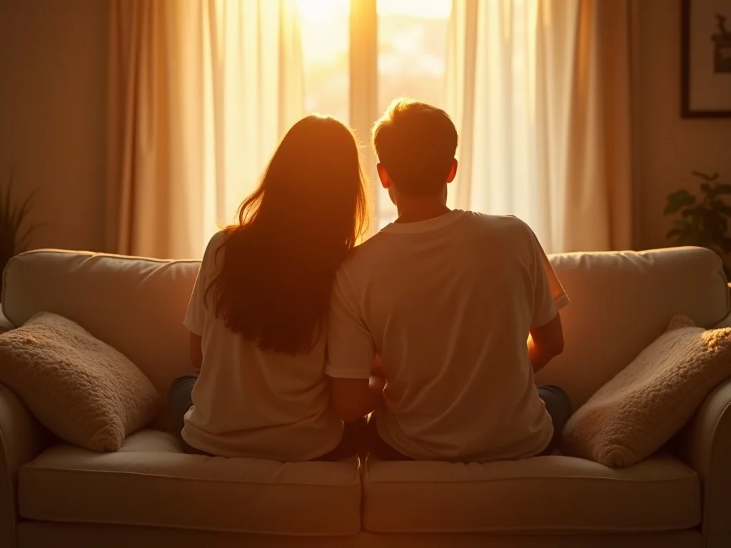 Couple communicating in warm light