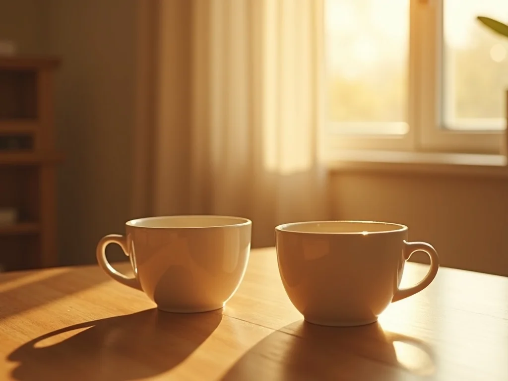 Coffee cups representing emotional distance in a marriage